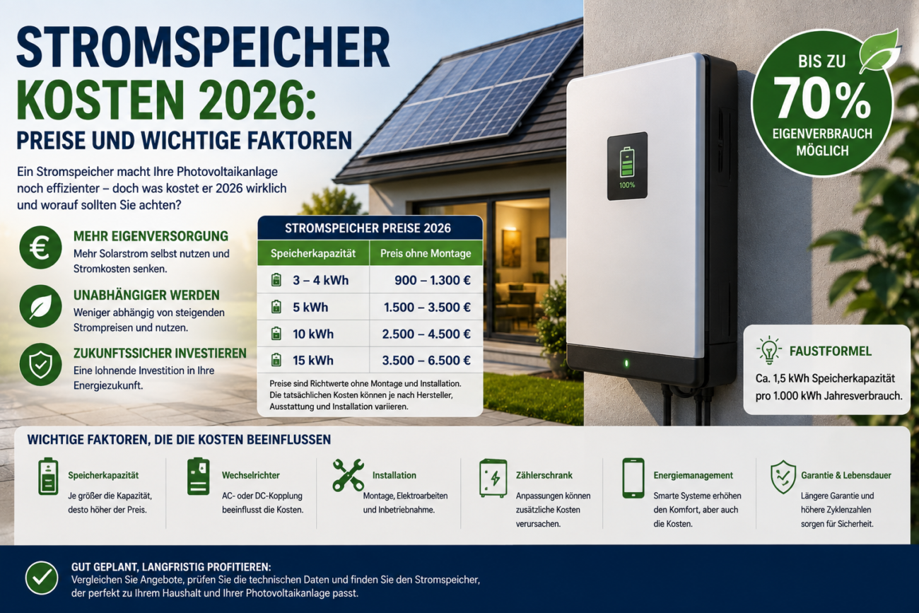 PV Stromspeicher, Photovoltaik Speicher, Solarstrom Speicher, 10 kWh Stromspeicher, Stromspeicher Wirtschaftlichkeit, Stromspeicher Förderung 2026, Stromspeicher Lebensdauer, Stromspeicher nachrüsten,