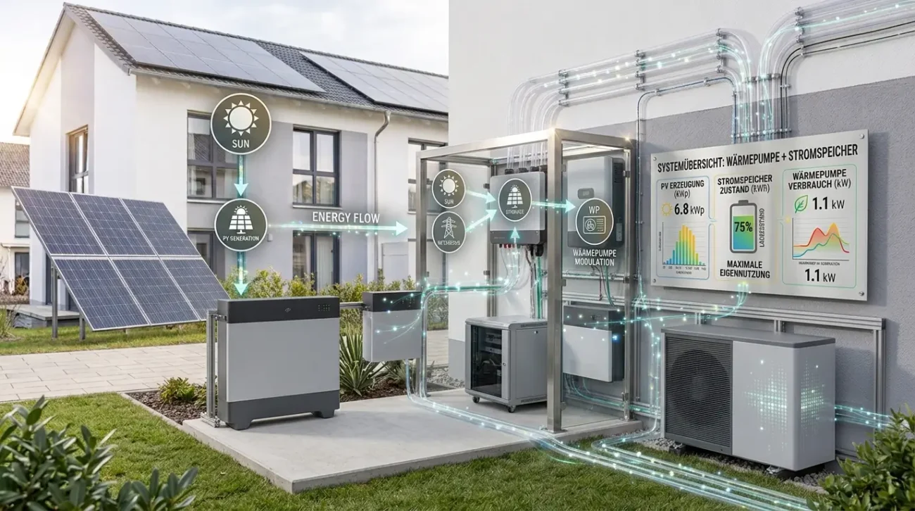 Ein Batteriespeicher kann den Netzstrombezug einer Wärmepumpe senken. Ob er sich lohnt, hängt von PV-Anlage, Verbrauch und Steuerung ab.