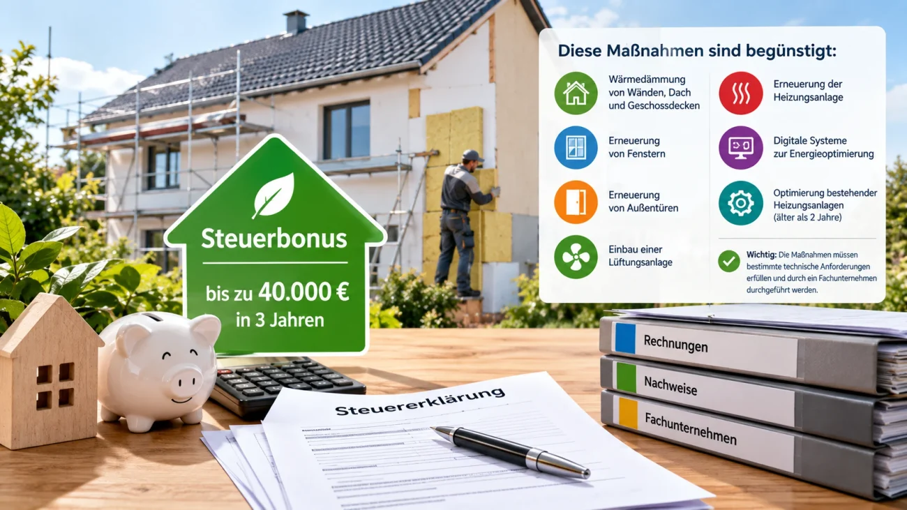 Steuerbonus für energetische Sanierung: Erfahren Sie, welche Maßnahmen nach § 35c EStG begünstigt sind und wie bis zu 40.000 Euro Steuerermäßigung möglich sind
