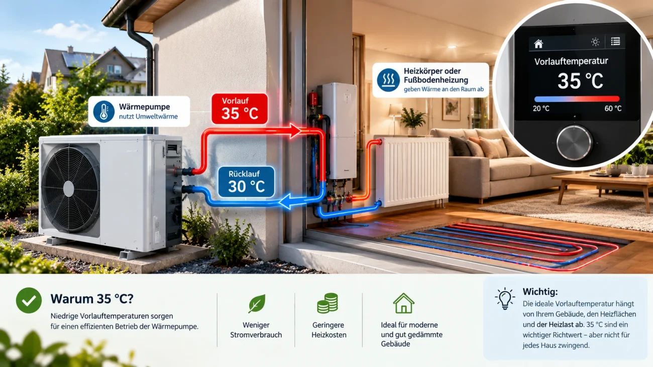 Vorlauftemperatur Wärmepumpe erklärt: Warum 35 °C günstig sind, welche Temperaturen bei Heizkörpern möglich sind und wie Sie die Heizung optimieren