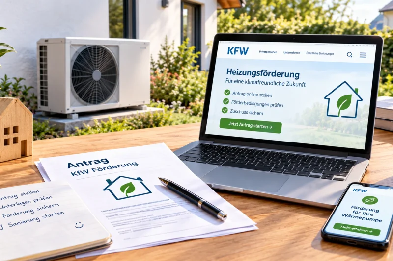Wärmepumpe Förderung beantragen: Schritt-für-Schritt-Anleitung für 2026 – von BzA und KfW-Antrag bis Installation, Nachweise und Auszahlung.